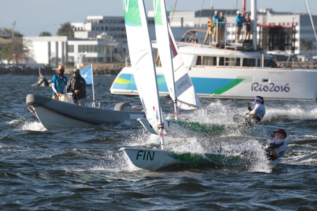 Day 6 - Laser Radial August 13, 2016. Final Qualifier. Tulsa Tenkanen( FIN) leads Brenda Bowskill (CAN) © Richard Gladwell www.photosport.co.nz